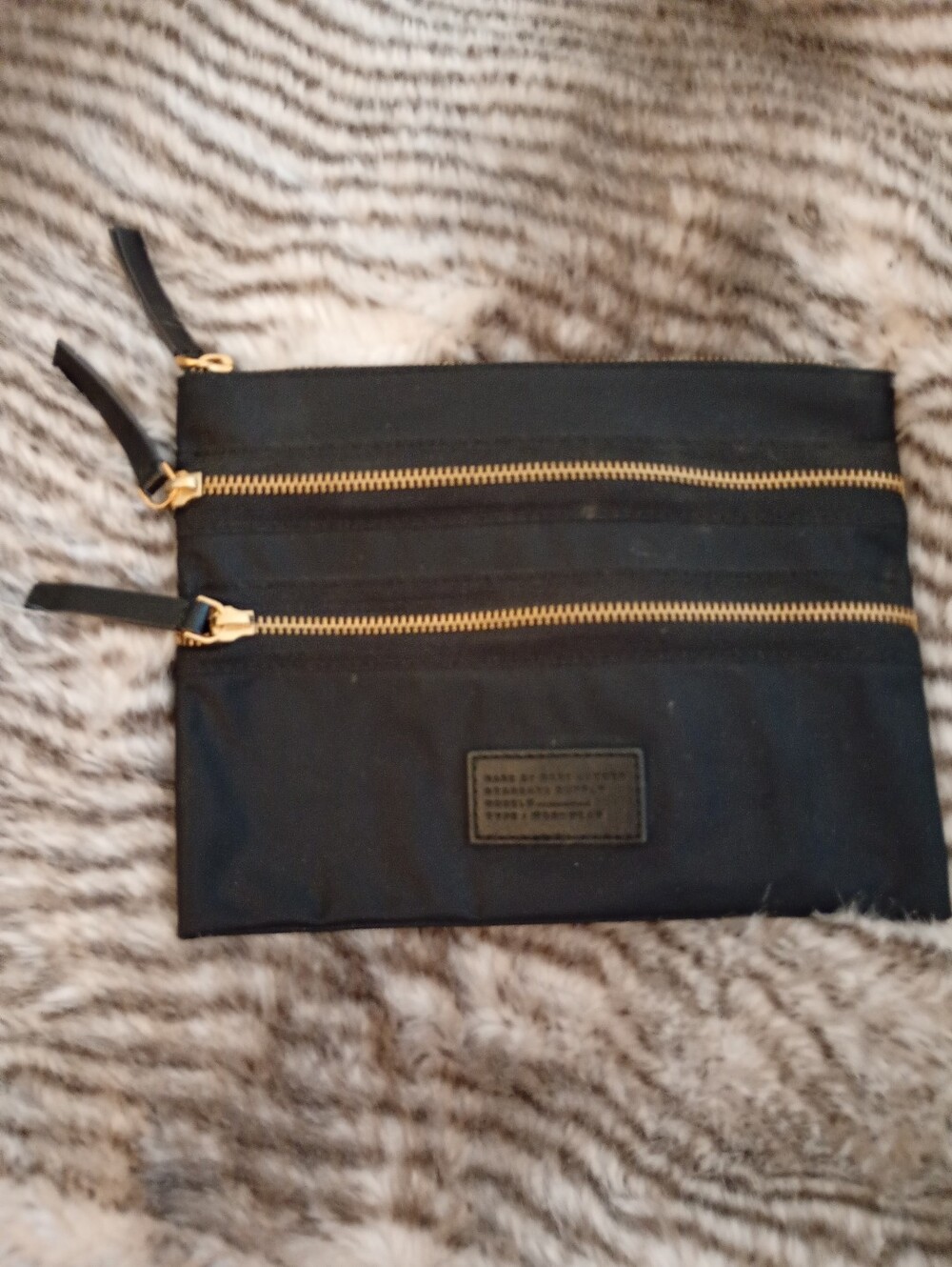 Marc Jacobs Black Triple-Zip Nylon Leather Trim Pouch